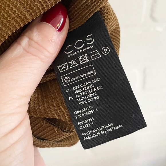 COS Blouse Half sleeve Ribbed Faux wrap Maroon/Green/Ocre Lagenlook V neck Sz L - Picture 10 of 14